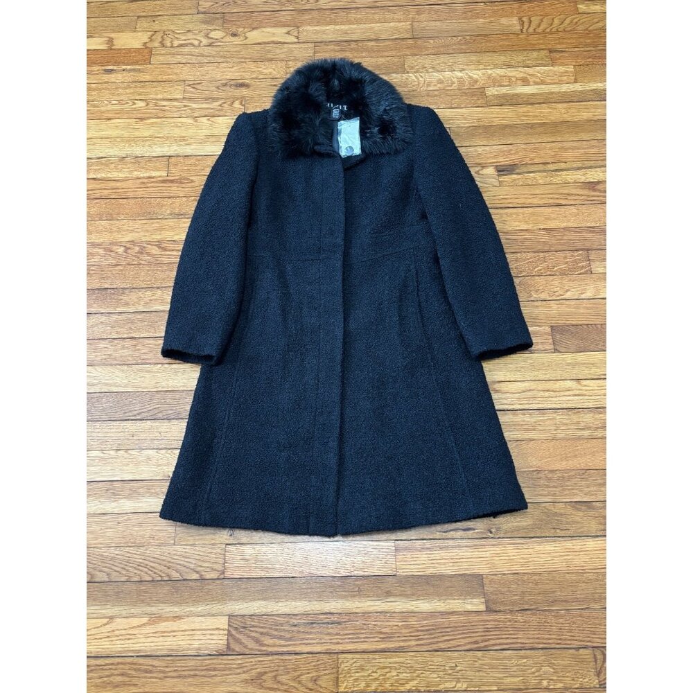 Vintage Y2K Mixit Women’s Wool Coat Peacoat Sz Medium Black Fur Collar NWT $180
